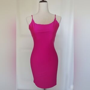 Windsor Med Barbiecore Vibrant Pink Slip Dress Glossy Sexy Club Mini Stretch